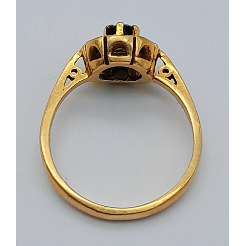 352 - AN 18K YELLOW GOLD DIAMOND & SAPPHIRE RING. 2.48G IN WEIGHT. SIZE G AND 1/2. Ref: SC 1057