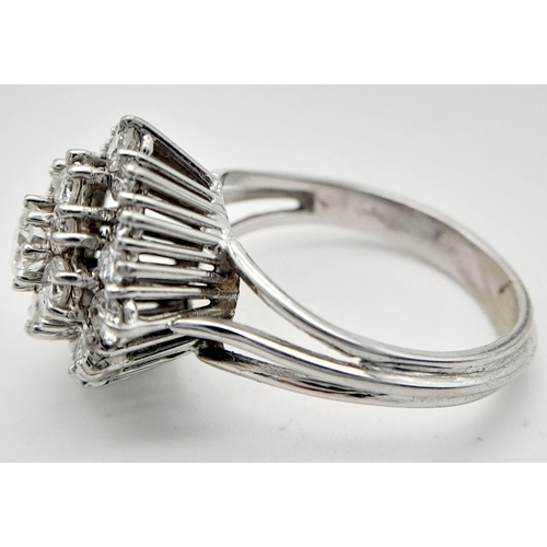 37 - AN 18K WHITE GOLD DIAMOND SET NESW COCKTAIL RING. 0.80CT. 4.5G TOTAL WEIGHT. SIZE M. Ref: A/S 1191