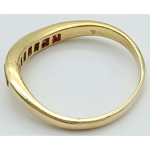 373 - AN 18K YELLOW GOLD DIAMOND & RUBY SHAPED BAND RING. 1.55G IN WEIGHT. SIZE H. Ref: SC 1051