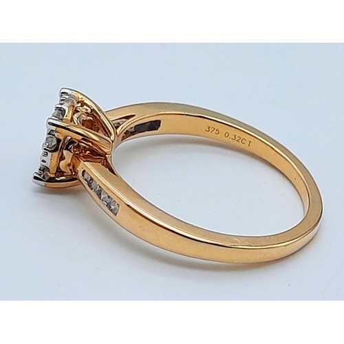 450 - A 9K YELLOW GOLD DIAMOND SET RING 0.32CT. 2.6G IN WEIGHT. SIZE M. Ref: SC 1006