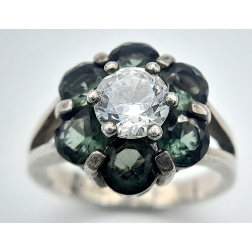 476 - Stunning SILVER RING set with MYSTIC TOURMALINE and ZIRCONIA. Size L 1/2. Attractive and unusual ,pl... 