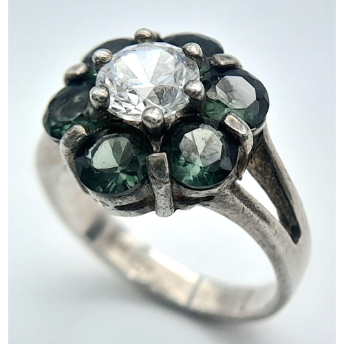 476 - Stunning SILVER RING set with MYSTIC TOURMALINE and ZIRCONIA. Size L 1/2. Attractive and unusual ,pl... 