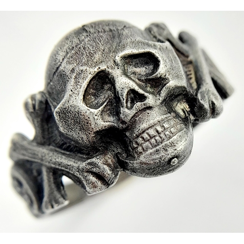 491 - A WW2 German Silver Waffen SS Totenkopf Skull Kanteen Ring. UK Size “V” US Size 11. Known as a Kante... 