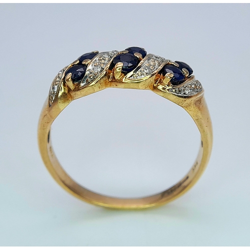 499 - A 9K YELLOW GOLD DIAMOND & SAPPHIRE RING. 2.78G IN WEIGHT. SIZE S AND 1/2. Ref: SC 1008