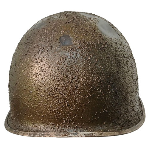 50 - A WW2 US M1 Swivel Bale Front Seam Helmet. Corked and badged to the 34th Infantry Division.