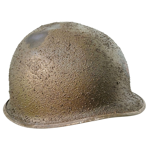 50 - A WW2 US M1 Swivel Bale Front Seam Helmet. Corked and badged to the 34th Infantry Division.