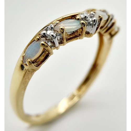 534 - A 9K YELLOW GOLD DIAMOND & OPAL RING. 1.54G TOTAL WEIGHT. SIZE L. Ref: SC 1012