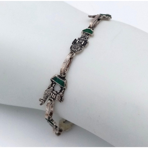 56 - Beautiful Vintage South American SILVER and MALACHITE LLAMA BRACELET.18 cm. Fabulous and unusual, pl... 