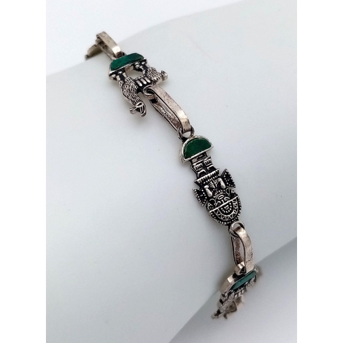 56 - Beautiful Vintage South American SILVER and MALACHITE LLAMA BRACELET.18 cm. Fabulous and unusual, pl... 