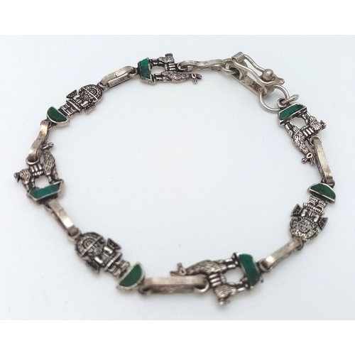 56 - Beautiful Vintage South American SILVER and MALACHITE LLAMA BRACELET.18 cm. Fabulous and unusual, pl... 