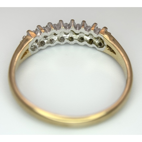 583 - A 9K YELLOW GOLD DIAMOND 3 ROW BAND RING. 1.65G TOTAL WEIGHT. SIZE L AND 1/2. Ref: SC 1036