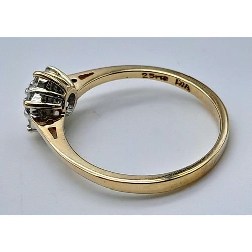 604 - A 9K YELLOW GOLD DIAMOND RING 0.25CT. 2G IN WEIGHT. SIZE O. Ref: 9246