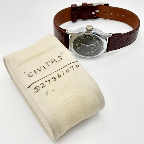 73 - A WW2 German Army Issue DH Civitas Manual Wrist Watch. SN D2736107H. Works Well Recently Serviced.