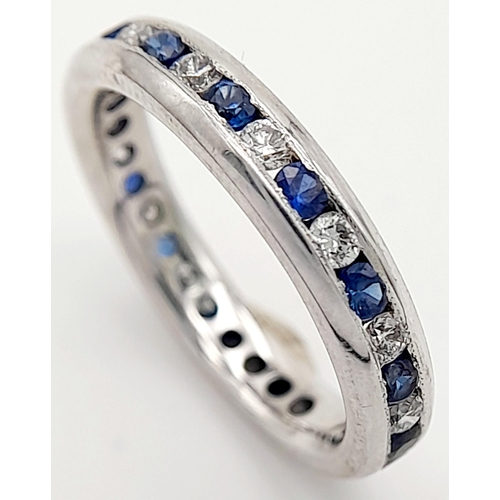 79 - AN 18K WHITE GOLD DIAMOND & SAPPHIRE FULL ETERNITY RING 0.30CT. 3G TOTAL WEIGHT. SIZE J. Ref: TAN 10... 