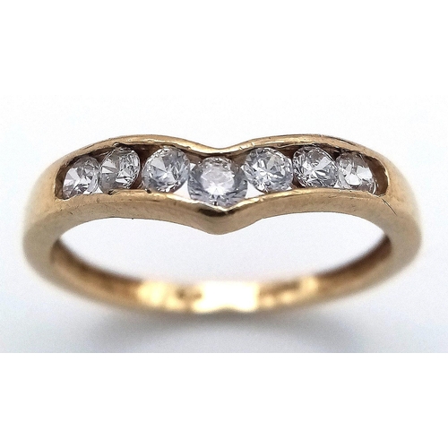 91 - Classic 9 CARAT GOLD WISHBONE RING. Pave set with sparkling  ZIRCONIA GEMSTONES. Full UK hallmark .1... 