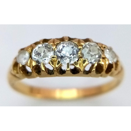 619 - An 18K Yellow Gold (tested) Five Stone Diamond Ring. Size M 1/2. 2.9g total weight.