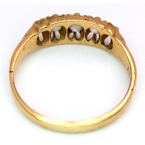 619 - An 18K Yellow Gold (tested) Five Stone Diamond Ring. Size M 1/2. 2.9g total weight.