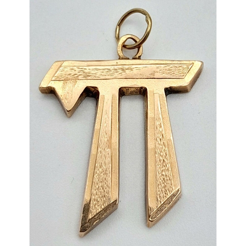 488 - A 14K Yellow Gold (tests as) Chai Symbol Pendant. 2.5cm. 3.7g weight.