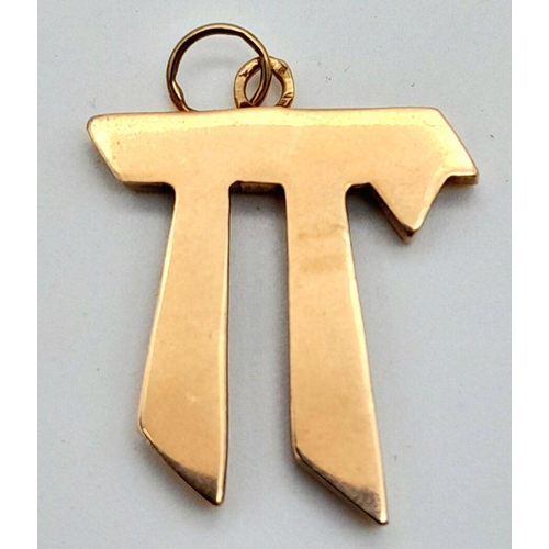 488 - A 14K Yellow Gold (tests as) Chai Symbol Pendant. 2.5cm. 3.7g weight.