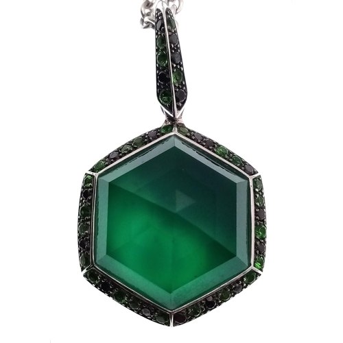 327 - A Stephen Webster Designer Agate, 18K Gold Pendant and Necklace. A green hexagonal 3.99ct agate pend... 