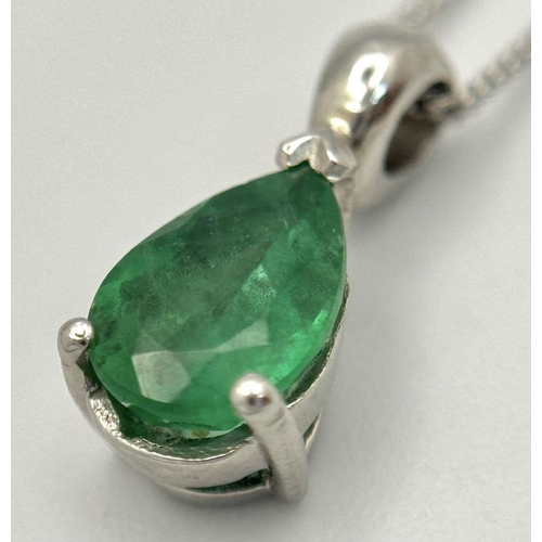 416 - An Emerald Teardrop Gemstone set in Platinum on a Disappearing 950 Platinum Italian Necklace. 0.80ct... 