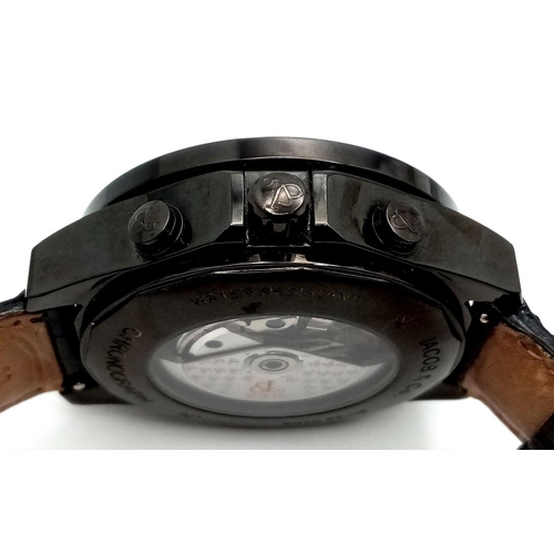 355 - A Jacob and Co. Automatic Gents Chronograph Watch. Black leather strap. Black steel case - 48mm. Bla... 