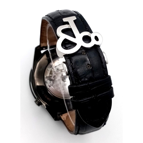 355 - A Jacob and Co. Automatic Gents Chronograph Watch. Black leather strap. Black steel case - 48mm. Bla... 