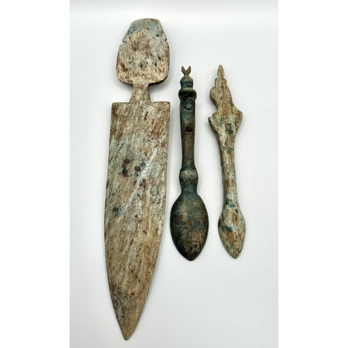 1096 - A Parcel of Three Vintage Egyptian Stone Artifacts comprising a Knife Design Tutankhamun Piece and T... 