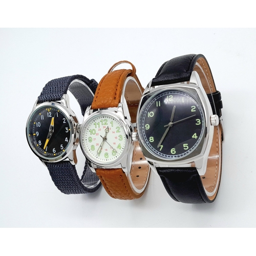 1179 - Three  Military designed Homage Field Watches Comprising; 1)British Army. 2) Japanese Army & 3)Czech... 