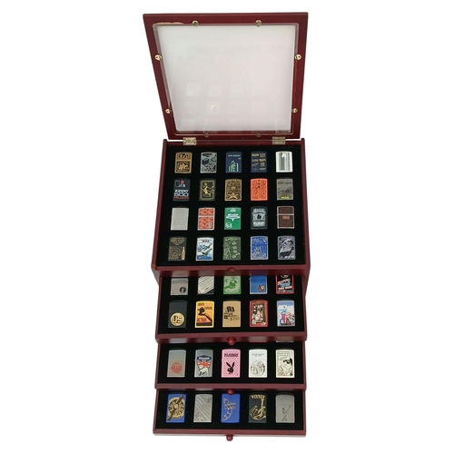 158 - A Superb Unused Set of 80 Limited Design Zippo Lighters in Wooden 4 tray Presentation Box.  UK MAINL... 