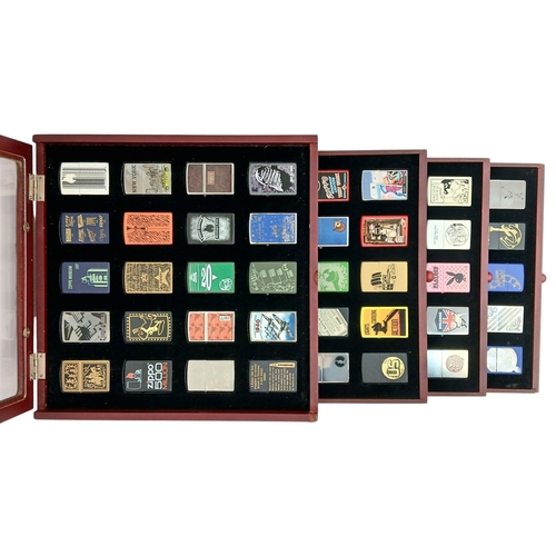 158 - A Superb Unused Set of 80 Limited Design Zippo Lighters in Wooden 4 tray Presentation Box.  UK MAINL... 