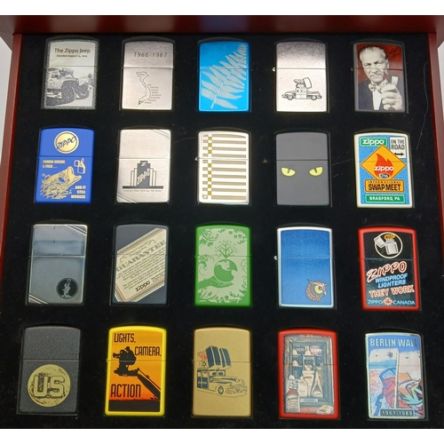 158 - A Superb Unused Set of 80 Limited Design Zippo Lighters in Wooden 4 tray Presentation Box.  UK MAINL... 