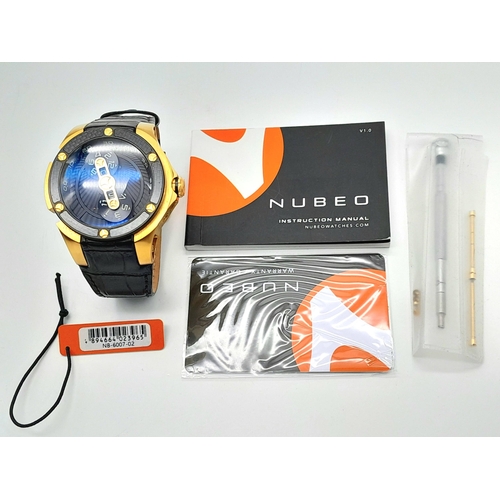 165 - A  Nubeo Men’s Satellite Gold Tone Automatic Watch Reference NB-6007-02. Complete with Tag, Box and ... 