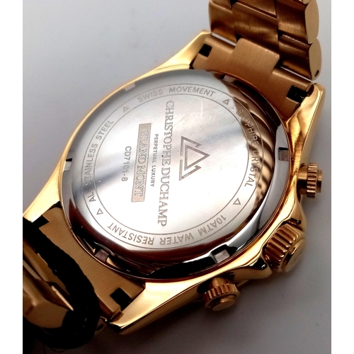 172 - A Christophe Duchamp Gold Tone Chronograph Model- CD7101-08. 42mm Case. This is Duchamp’s Nod to the... 