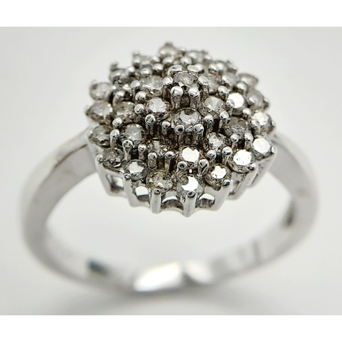 226 - A 9K WHITE GOLD DIAMOND CLUSTER RING. 0.50CT. 5.1G IN WEIGHT. SIZE U. Ref: SC 1021