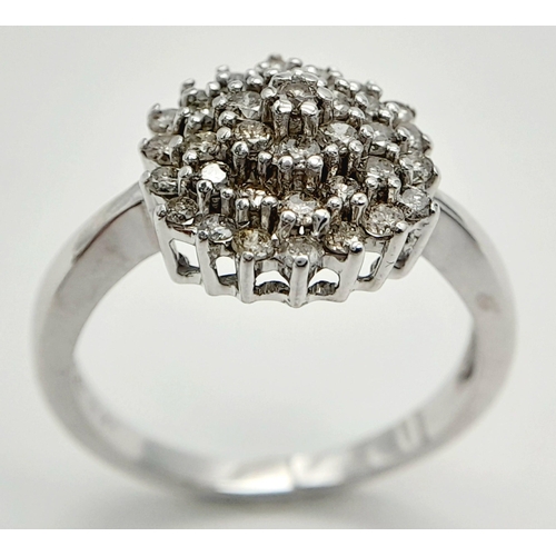 226 - A 9K WHITE GOLD DIAMOND CLUSTER RING. 0.50CT. 5.1G IN WEIGHT. SIZE U. Ref: SC 1021