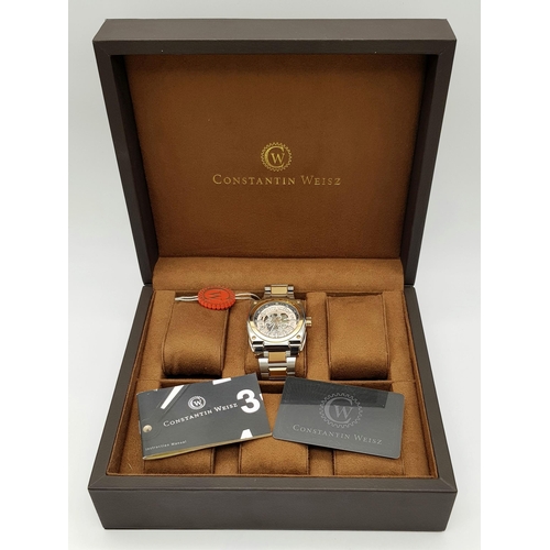 354 - A Men’s Constantin Weisz Modernist Design Skeleton Automatic Watch Reference 17S065CW. 45mm Case. Co... 