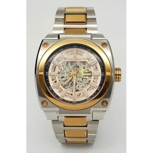 354 - A Men’s Constantin Weisz Modernist Design Skeleton Automatic Watch Reference 17S065CW. 45mm Case. Co... 