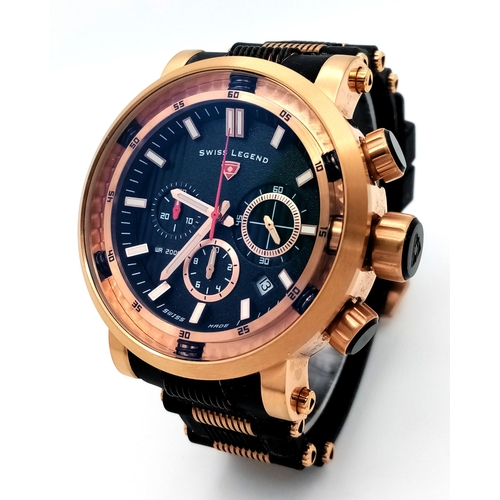 361 - A  Men’s Gold Tone Swiss Legend ‘Dragonet’ Quartz Chronograph Watch-reference SL-13838SM-RG-01. 50mm... 