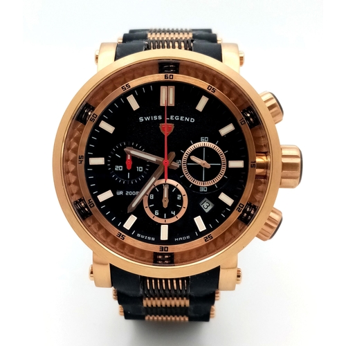 361 - A  Men’s Gold Tone Swiss Legend ‘Dragonet’ Quartz Chronograph Watch-reference SL-13838SM-RG-01. 50mm... 