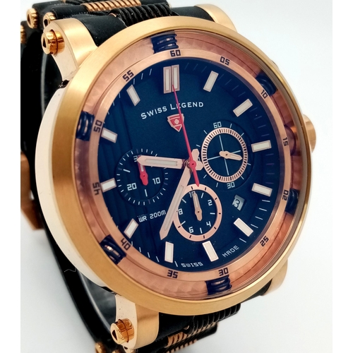 361 - A  Men’s Gold Tone Swiss Legend ‘Dragonet’ Quartz Chronograph Watch-reference SL-13838SM-RG-01. 50mm... 