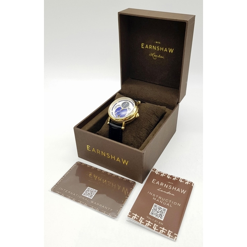 389 - A Thomas Earnshaw London Moonphase Calendar Automatic Watch Reference ES-8265-04. 40mm Case. Complet... 