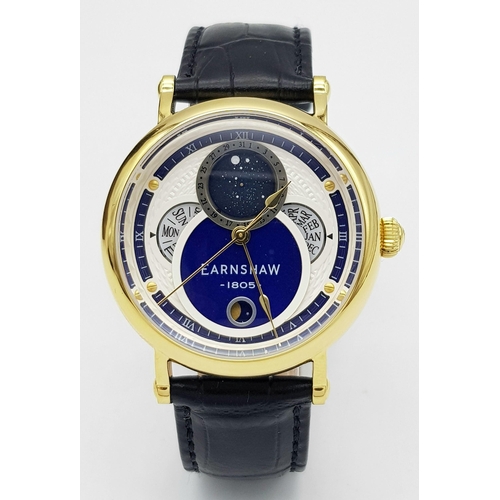 389 - A Thomas Earnshaw London Moonphase Calendar Automatic Watch Reference ES-8265-04. 40mm Case. Complet... 