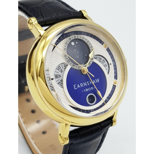 389 - A Thomas Earnshaw London Moonphase Calendar Automatic Watch Reference ES-8265-04. 40mm Case. Complet... 