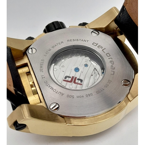 424 - A  Men’s DeLorean Automatic Watch Model ‘Turbine’-Reference DL06-1130GL. 52mm Case. Complete with in... 