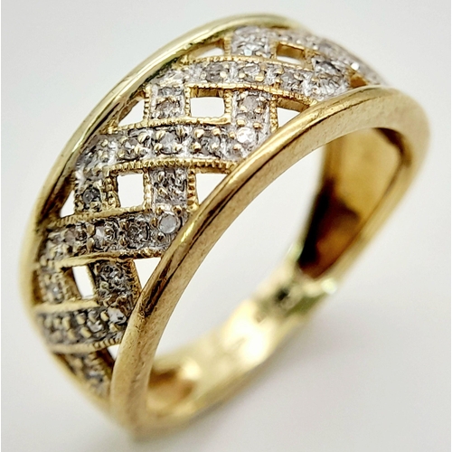 443 - A 9K YELLOW GOLD DIAMOND SET FANCY DESIGN BAND RING. 3G TOTAL WEIGHT. SIZE M AND 1/2. Ref: SC 1005