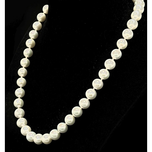 466 - A Boxed Presentation Set String of Pearls on Silver Clasp- 41cm Length. Pearls Measure 9mm Diameter.... 