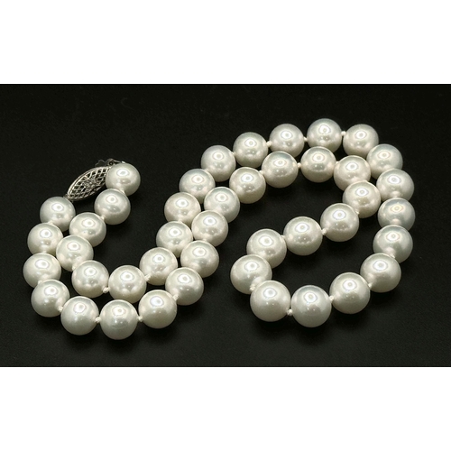 466 - A Boxed Presentation Set String of Pearls on Silver Clasp- 41cm Length. Pearls Measure 9mm Diameter.... 