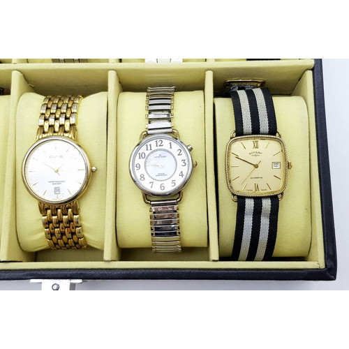 508 - A Ten Watch Display Box Comprising of Ten Men’s and Ladies Watches. Contains:- 1) A Men’s ID London ... 