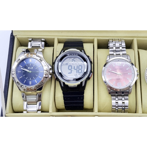 508 - A Ten Watch Display Box Comprising of Ten Men’s and Ladies Watches. Contains:- 1) A Men’s ID London ... 